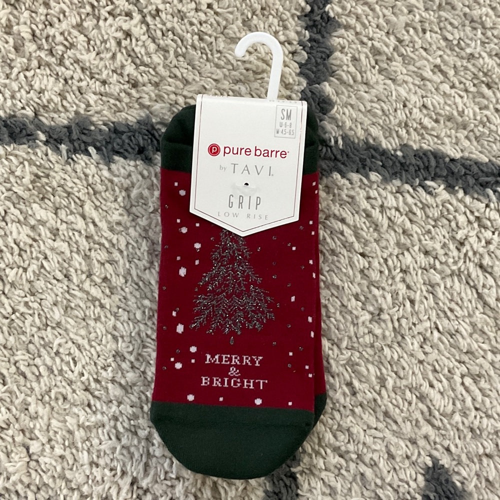 Pure Barre Red and Green Christmas Tree Grip Socks